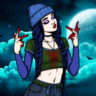 realistic teenage girl with braids and a beanie and crop top doing 🫶🏼