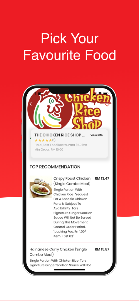 halo delivery - Smartphone screen displaying the Halo Delivery app food menu for a chicken rice restaurant.