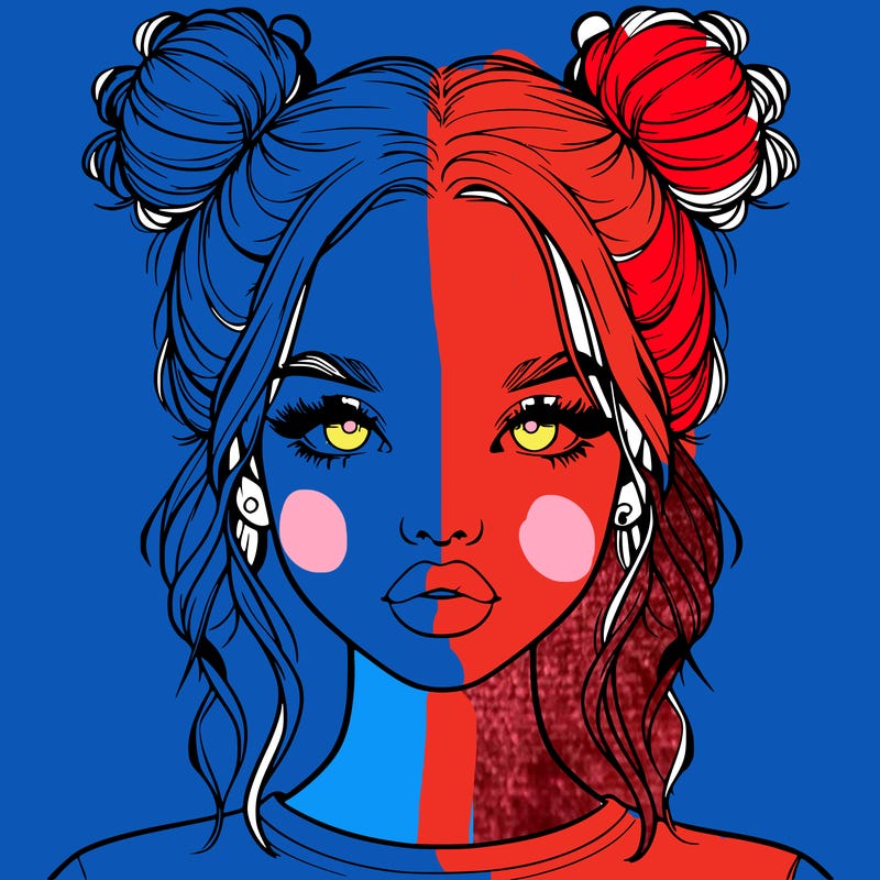 realistic girl with two buns in hair and lips