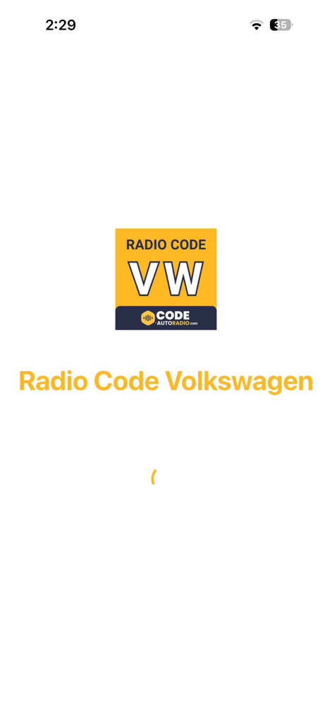Auto Radio Code Generator - VW - Splash screen of the Auto Radio Code Generator app for Volkswagen vehicles