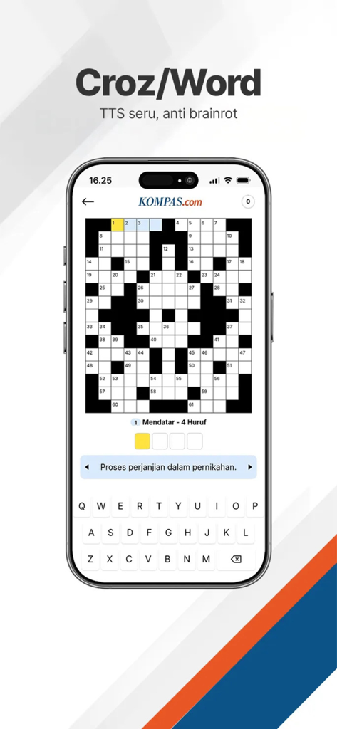 KOMPAS.com: Berita Terpercaya - Función de crucigrama CrozWord en la aplicación de noticias Kompas