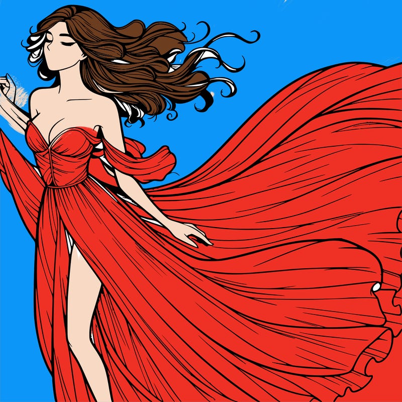 realistic woman in dress flowing the the wind