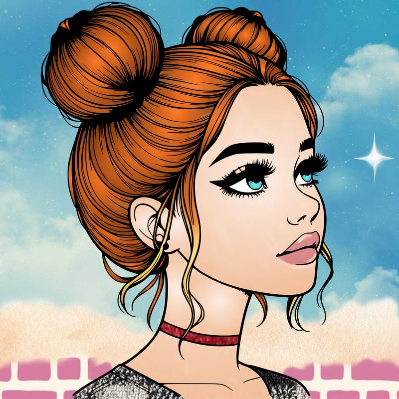realistic girl with buns on the top of her head
