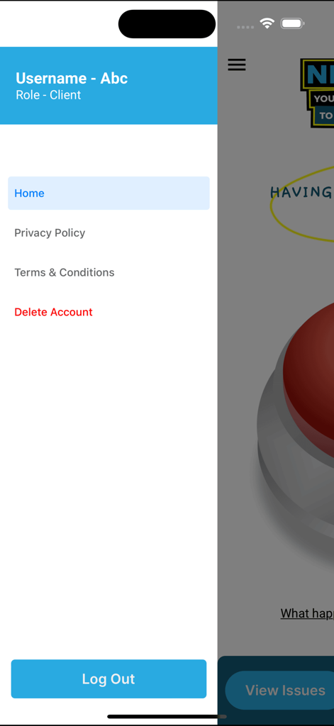 Nexus Box Client Emergency - Nexus Box Client Emergency app sidebar menu featuring account settings and navigation options