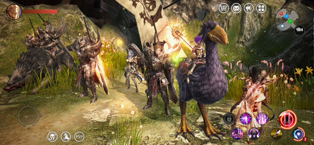 TALION - A group of fantasy characters with unique bird and wolf mounts in the TALION mobile game