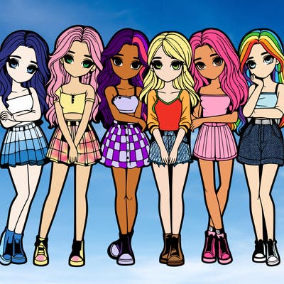 a group of girls realistic