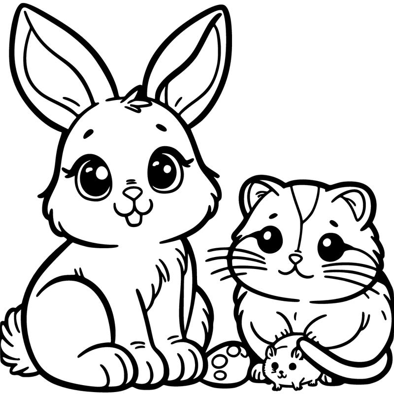 a bunny with a cat with a a hamster