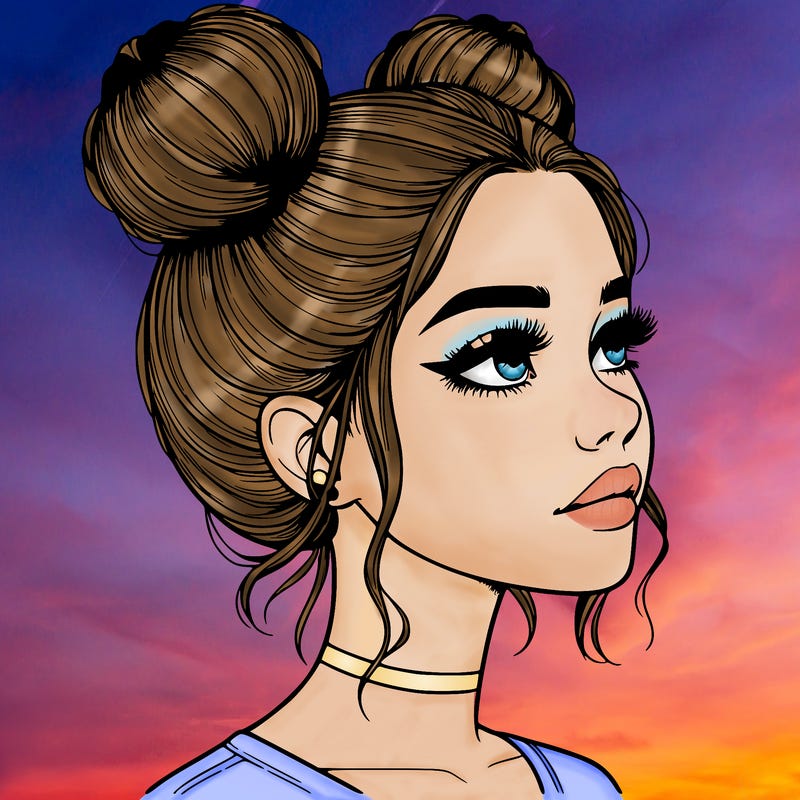 realistic girl with buns on the top of her head