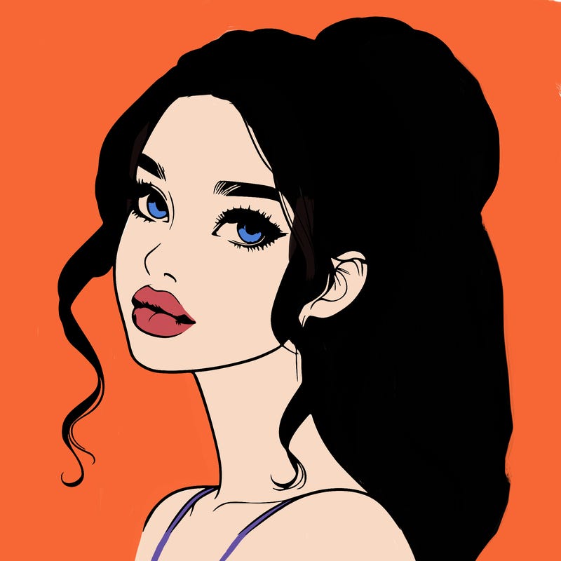 realistic girl with a ponytail on her hair and lips