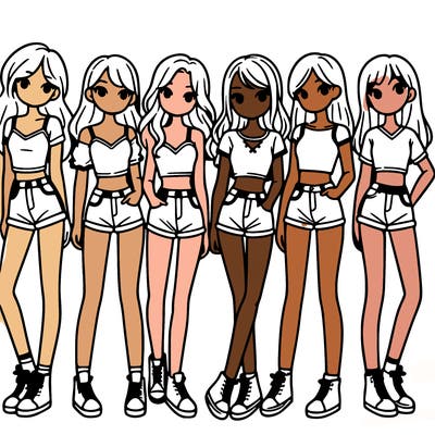 a group of girls wearing crop tops and shorts