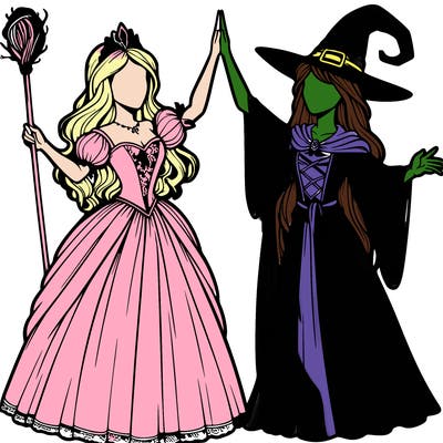 detailed realistic split of a princess and a witch