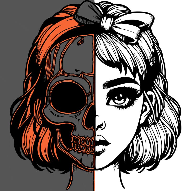 realistic girl with half skull mask