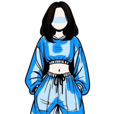 realistic girl faceless with baggy pants and a crop top