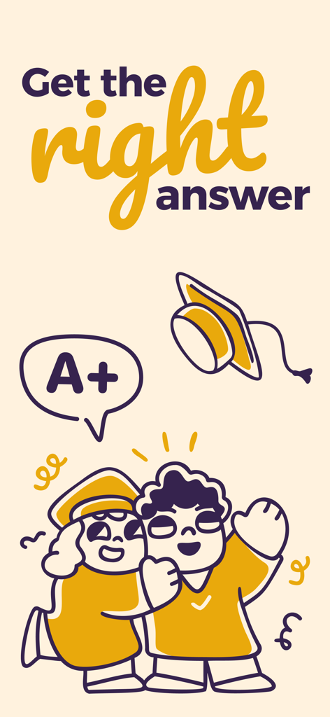 Eureka: Fast Math Solver - Two students celebrating an A plus grade with the text Get the right answer