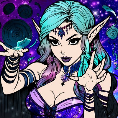 realistic scary beautiful elf sorceress casting spell