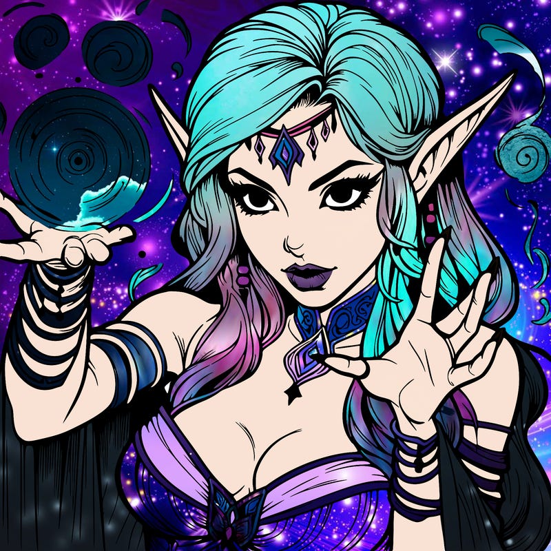 realistic scary beautiful elf sorceress casting spell