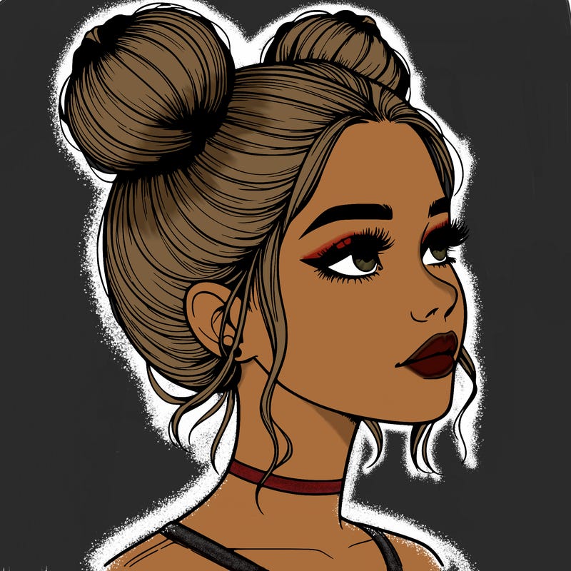 realistic girl with buns on the top of her head