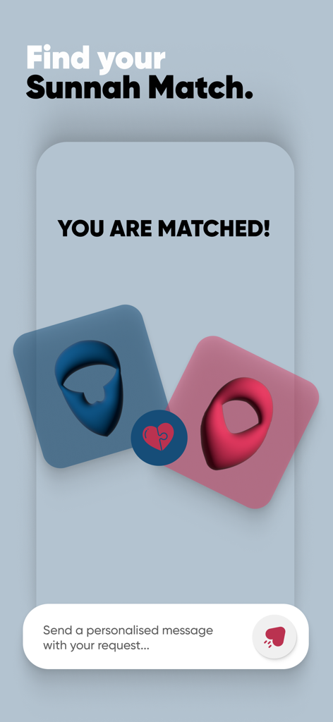 A successful match notification on the Sunnah Match Muslim marriage application screen.