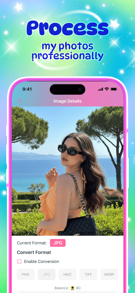 Zarin - Create and Share - Smartphone screen showing image format conversion options in the Zarin app