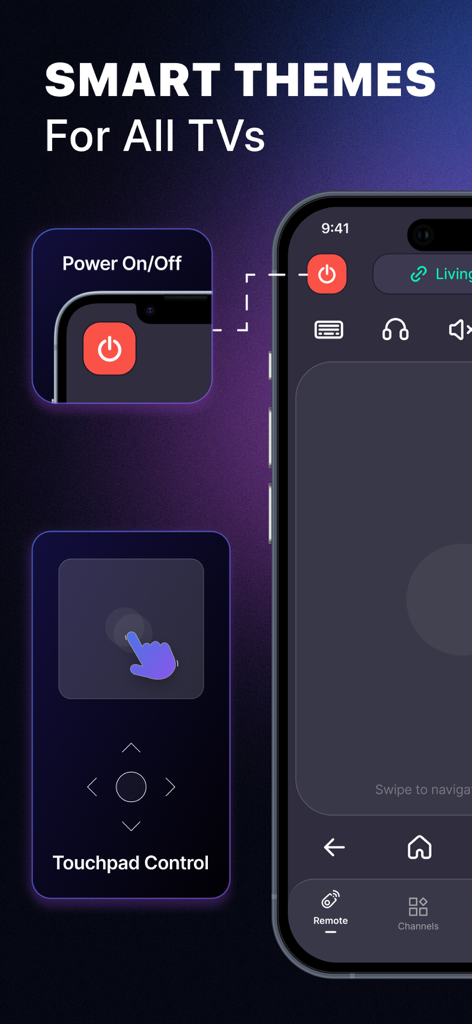 Aplicación de control remoto universal para TV con temas inteligentes y control de panel táctil