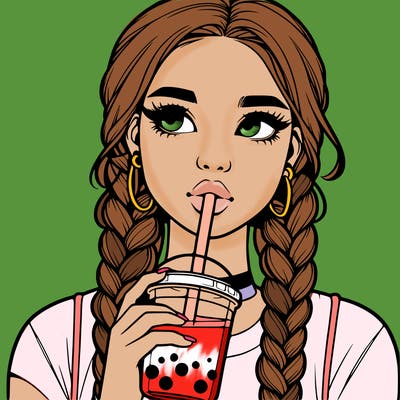 realistic girl with braided hair drinking boba