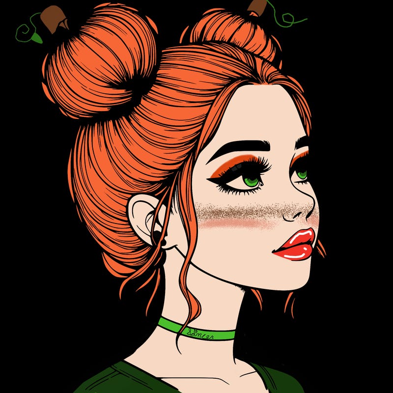 realistic girl with buns on the top of her head