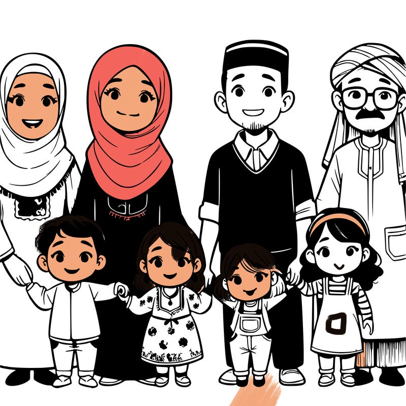 a tunisian family with a grandmother a grandfather 2 uncles an aunt with a little girl with a mother and her two daughters