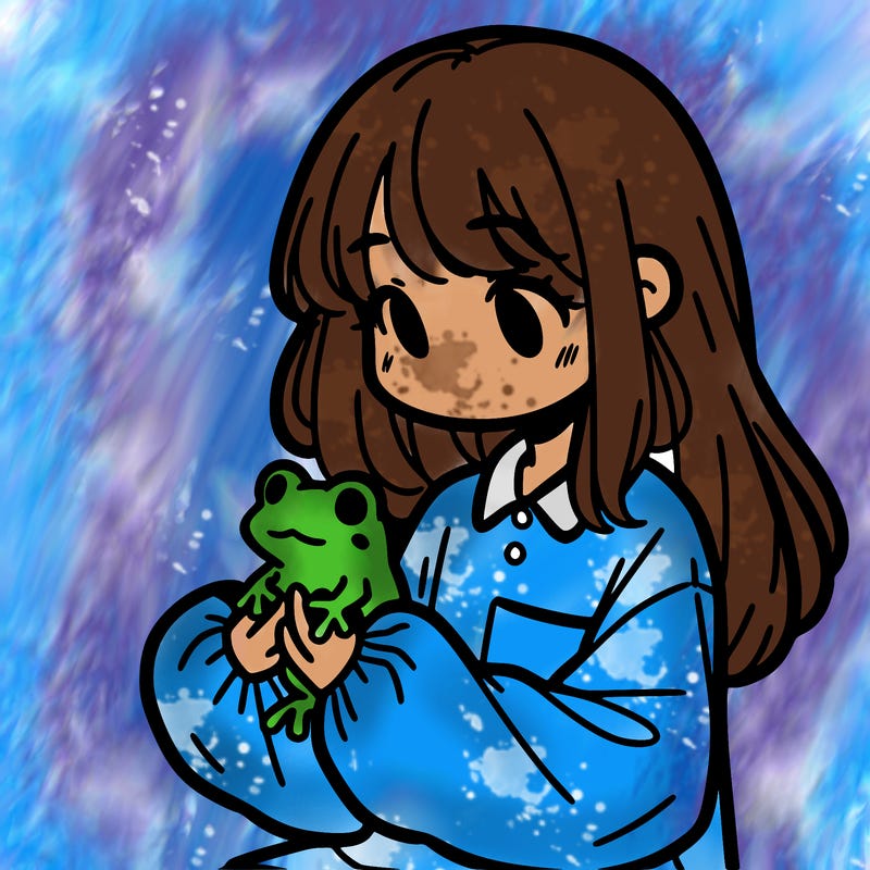 girl with long hair and a oversized shirt. and she is holding a frog
