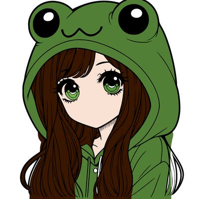 a pretty girl wearing a frog hoodie portrait with long hair