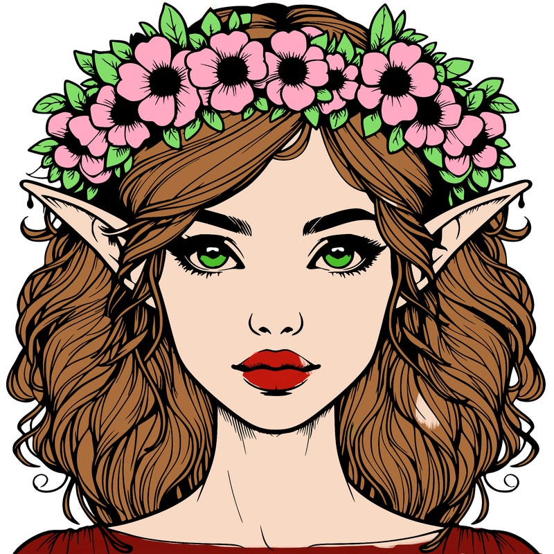 realistic female elf with flower crown