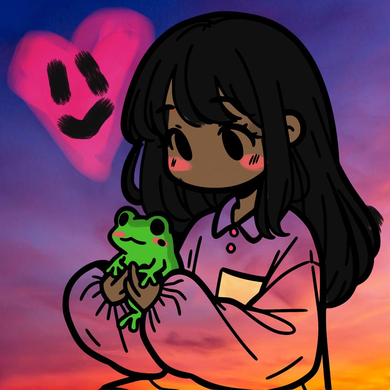 girl with long hair and a oversized shirt. and she is holding a frog