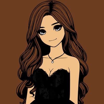 realistic girl with long hair and pretty prom dress