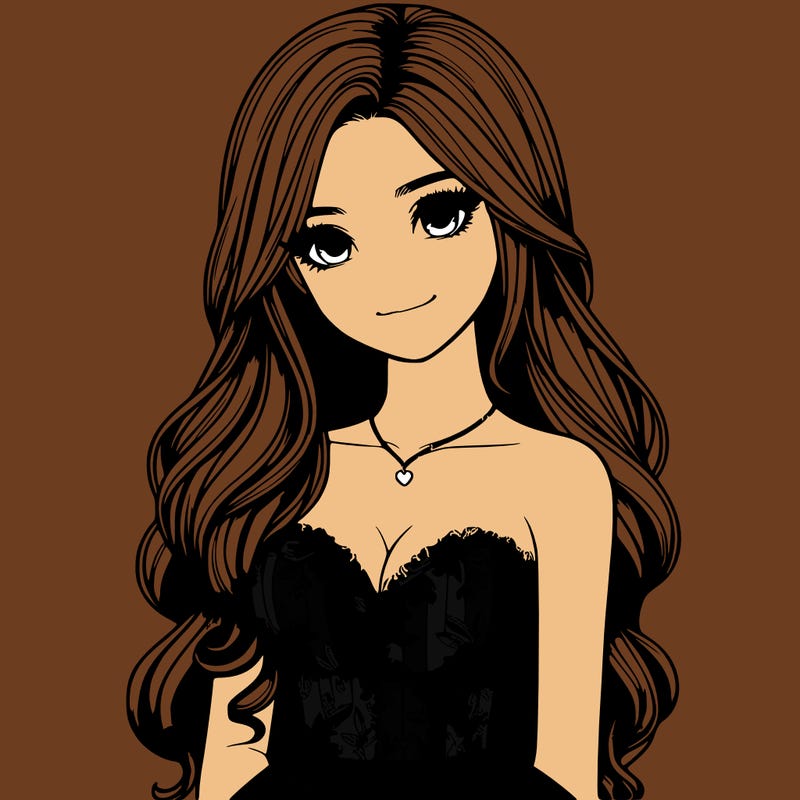 realistic girl with long hair and pretty prom dress