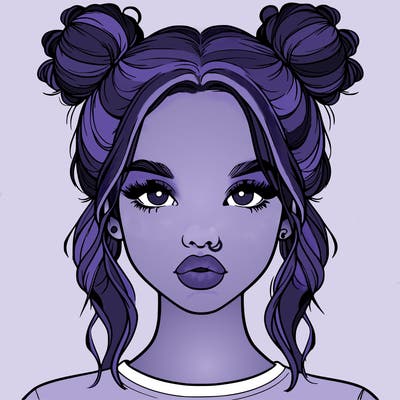 realistic girl with two buns in hair and lips