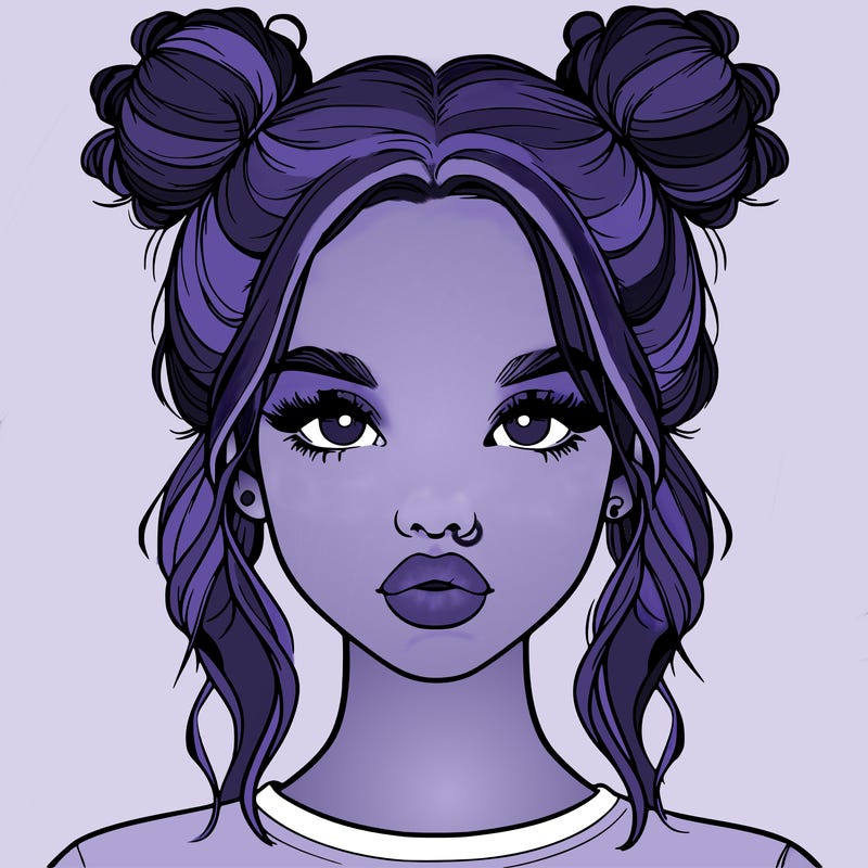 realistic girl with two buns in hair and lips