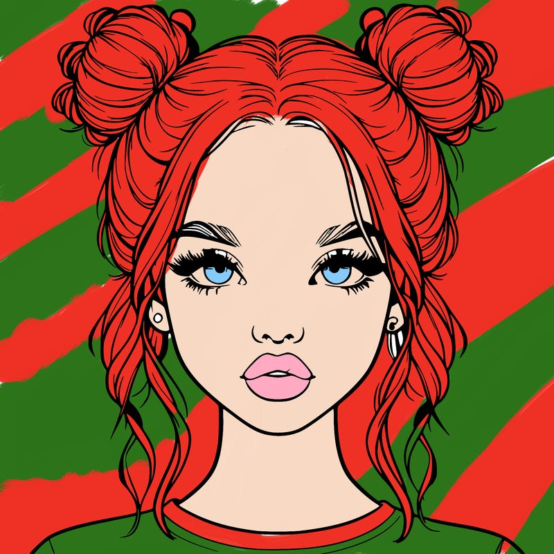 realistic girl with two buns in hair and lips