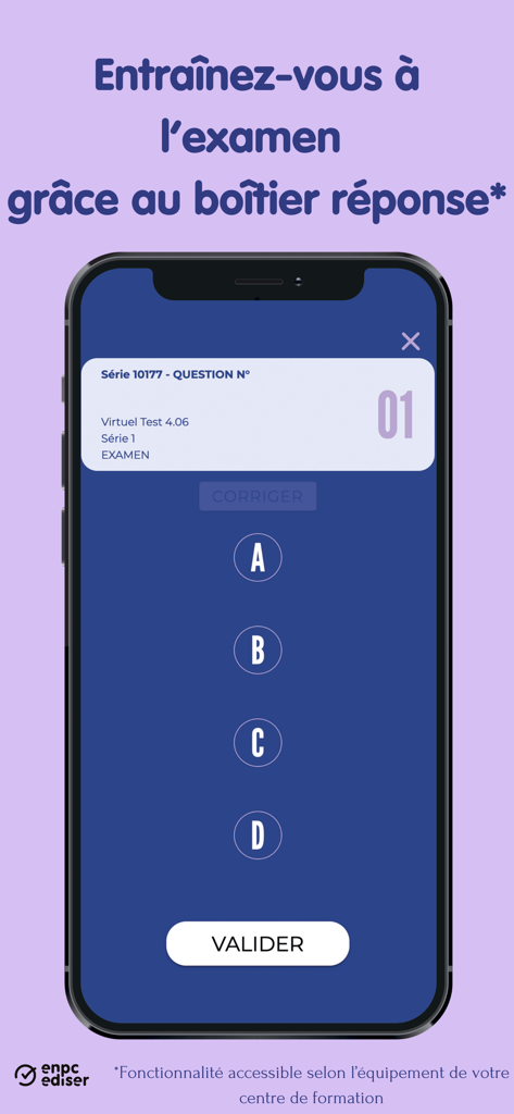 Kopilote - Mock exam interface in the Kopilote app showing multiple choice questions for driving theory.