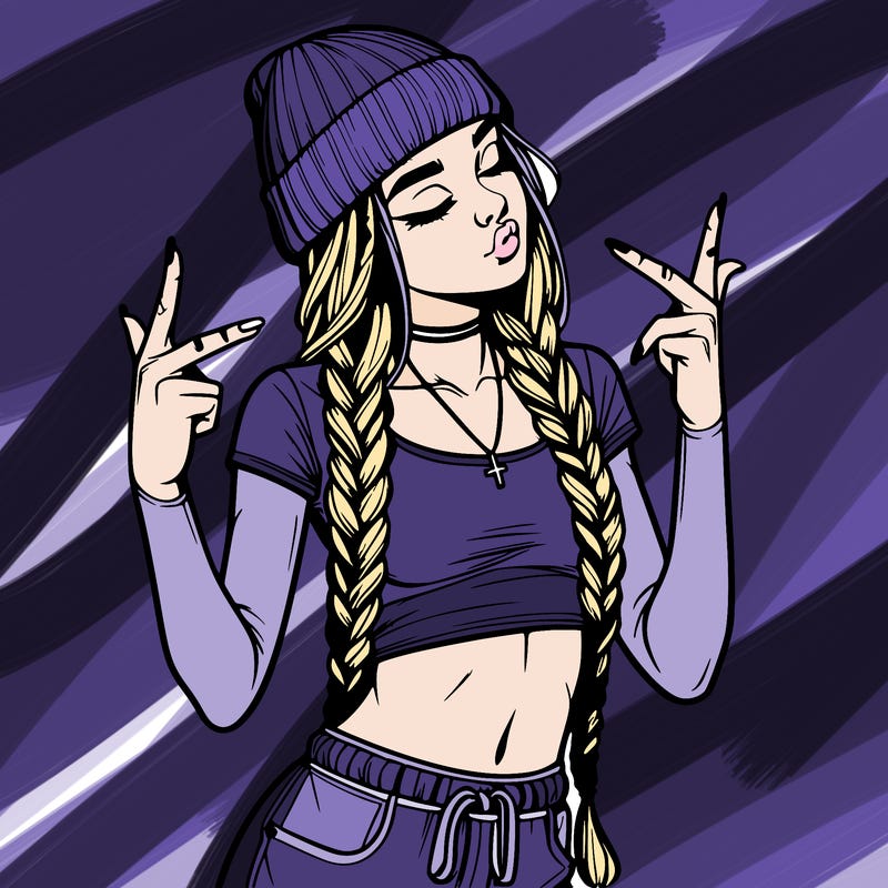 realistic teenage girl with braids and a beanie and crop top doing 🫶🏼