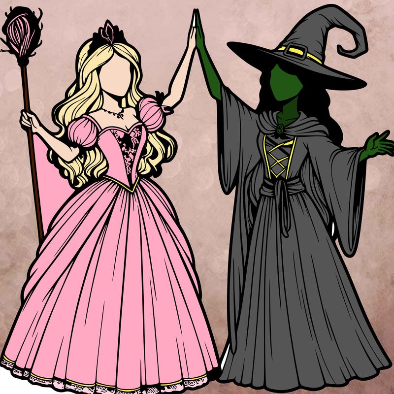 detailed realistic split of a princess and a witch