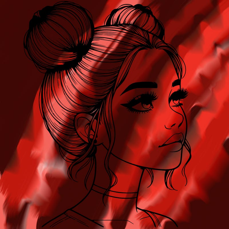 realistic girl with buns on the top of her head