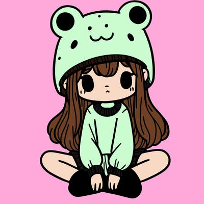 a girl wearing a frog hat and some frog socks