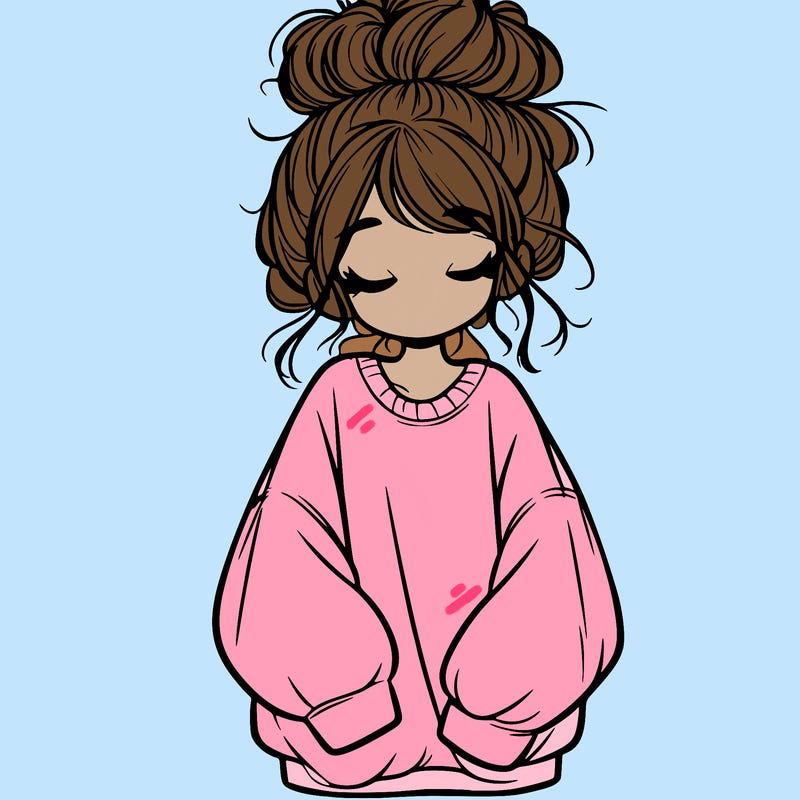 girl with baggy sweatshirt and messy bun
