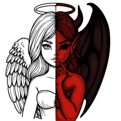 realistic angel half demon