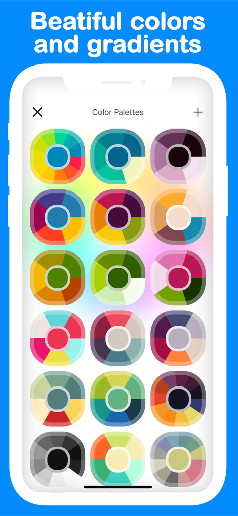 Variety of vibrant color palettes and gradients in the Creatify digital coloring app