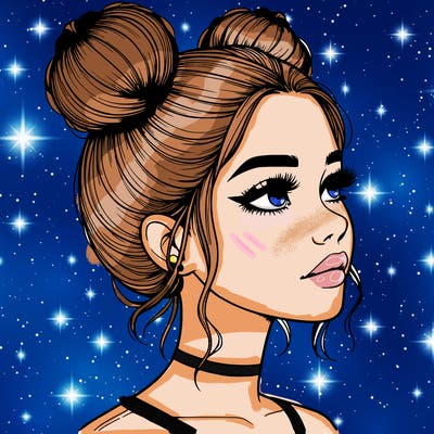 realistic girl with buns on the top of her head