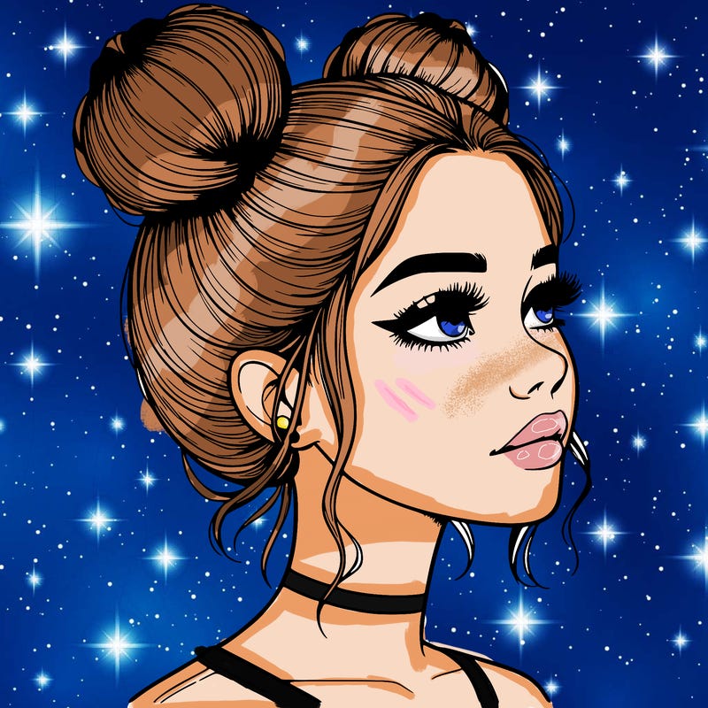 realistic girl with buns on the top of her head