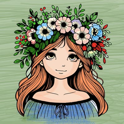 girl with flowers crown realistic