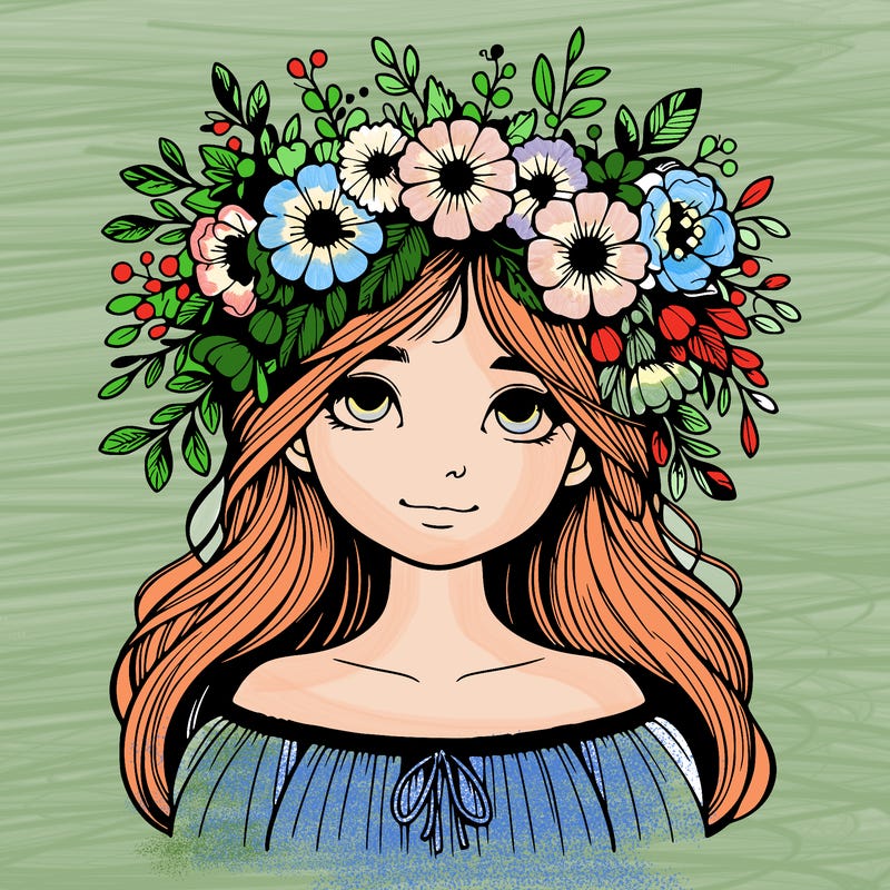 girl with flowers crown realistic