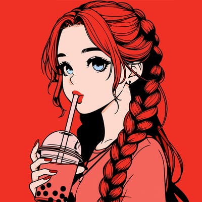 realistic girl with braided hair drinking boba