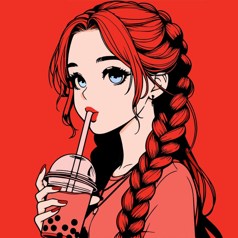 realistic girl with braided hair drinking boba